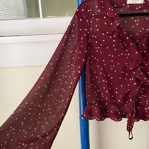 Red star printed long sleeve blouse